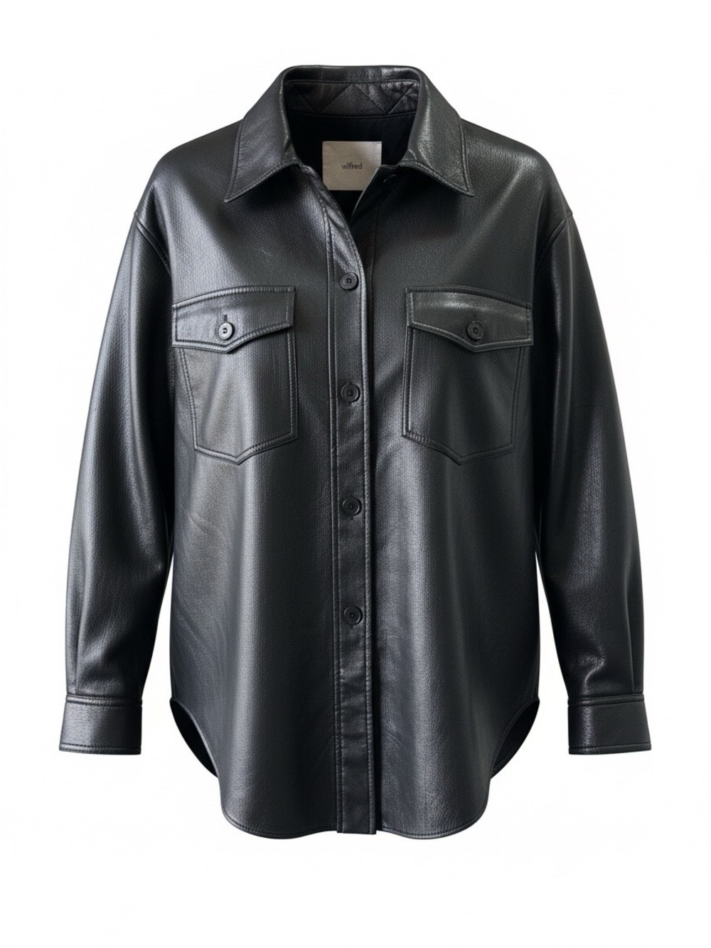 Aritzia Black Faux Leather Button-Front Shacket